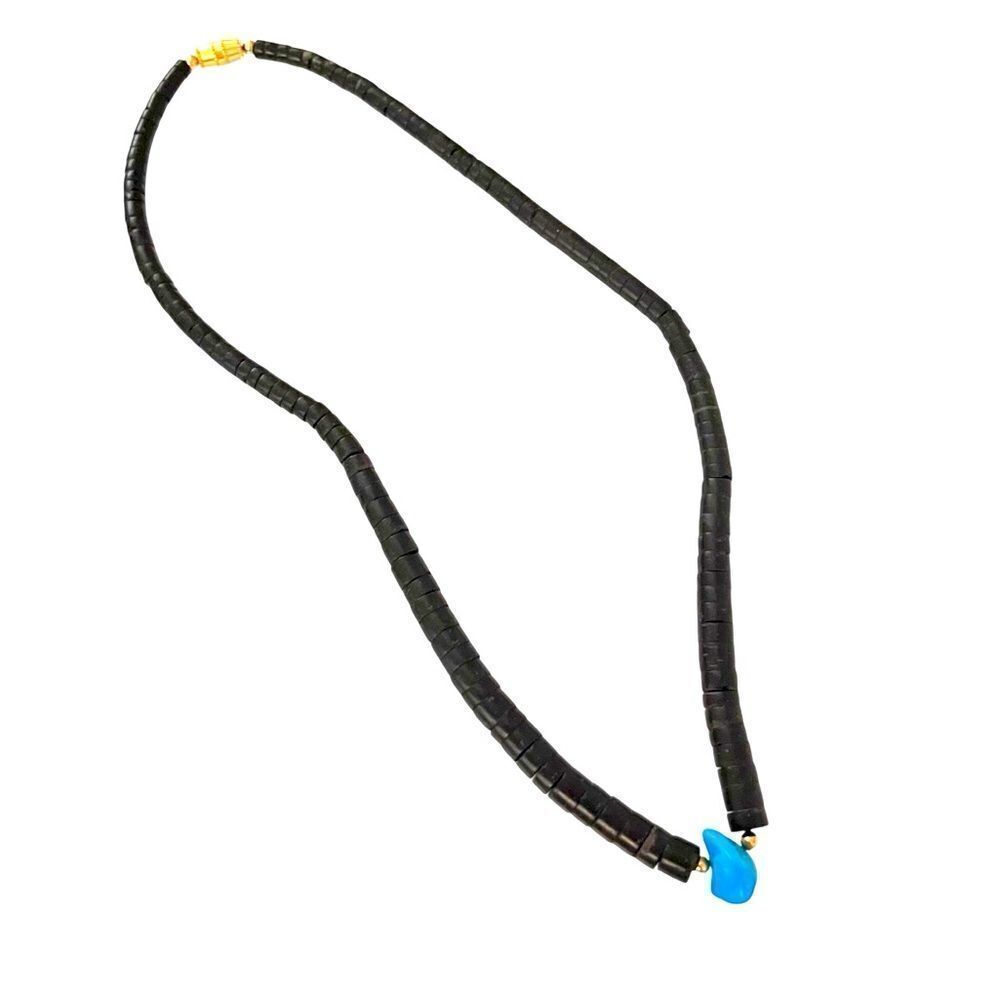 Black Coconut Shell Turquoise Stone Necklace